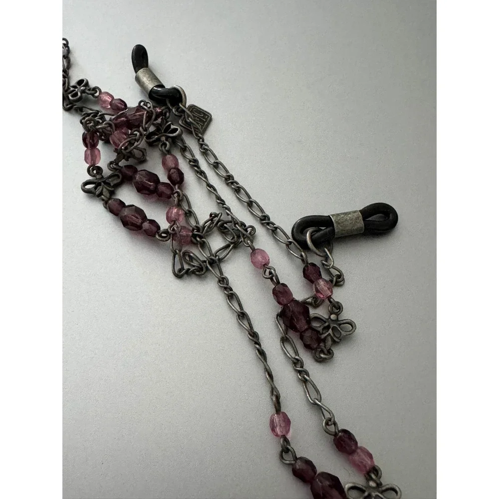 CMC Click My Cords Purple Beaded Eyewear Chain Silver Bow Accents Glasses Cord